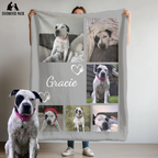 Custom Dog Blanket - Personalized Pet Photo Collage Blanket with Name
