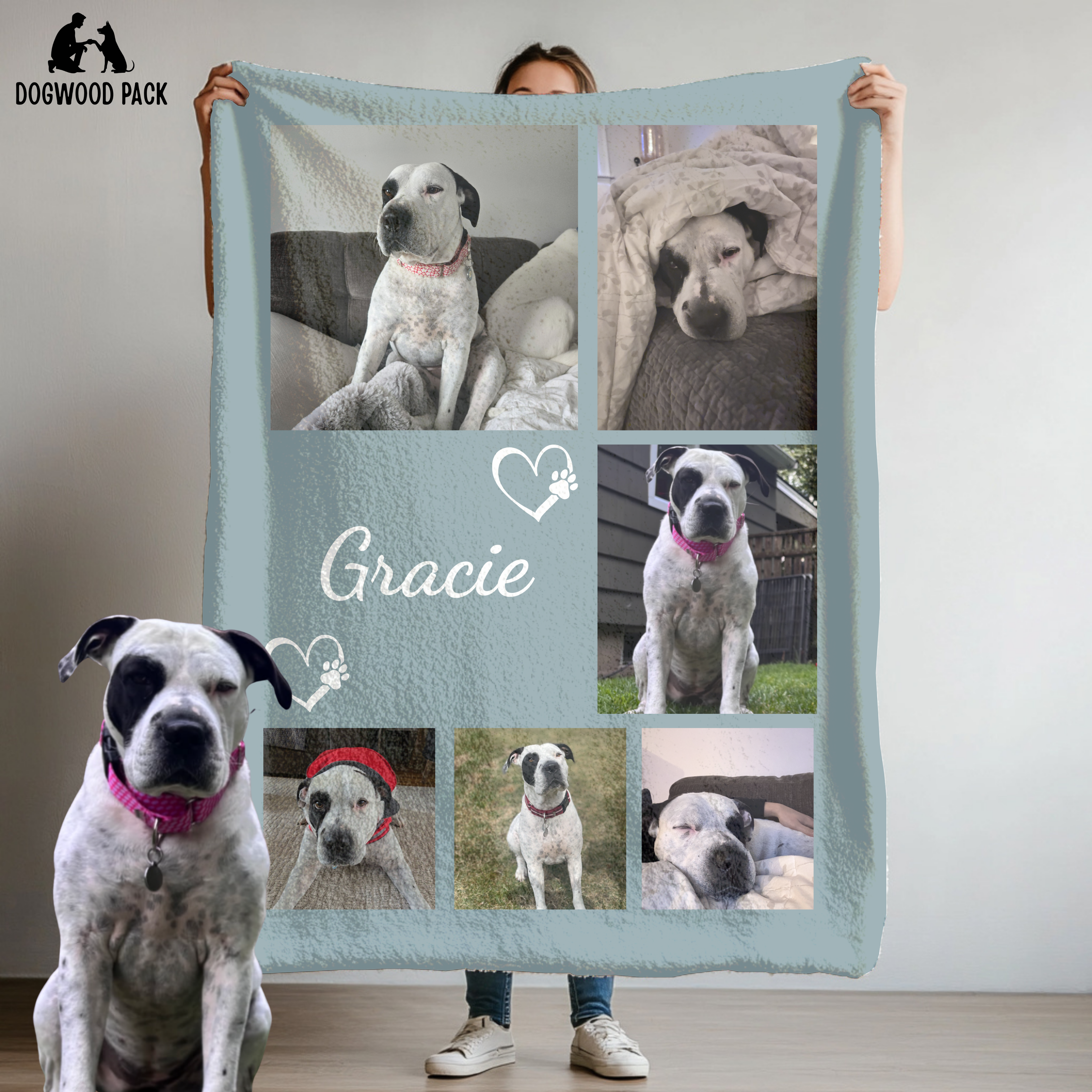 Custom Dog Blanket - Personalized Pet Photo Collage Blanket with Name