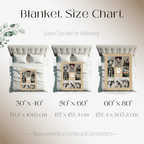 Blanket size guide for Dogwood Pack custom photo dog blanket with photo and name in plush and sherpa fabrics