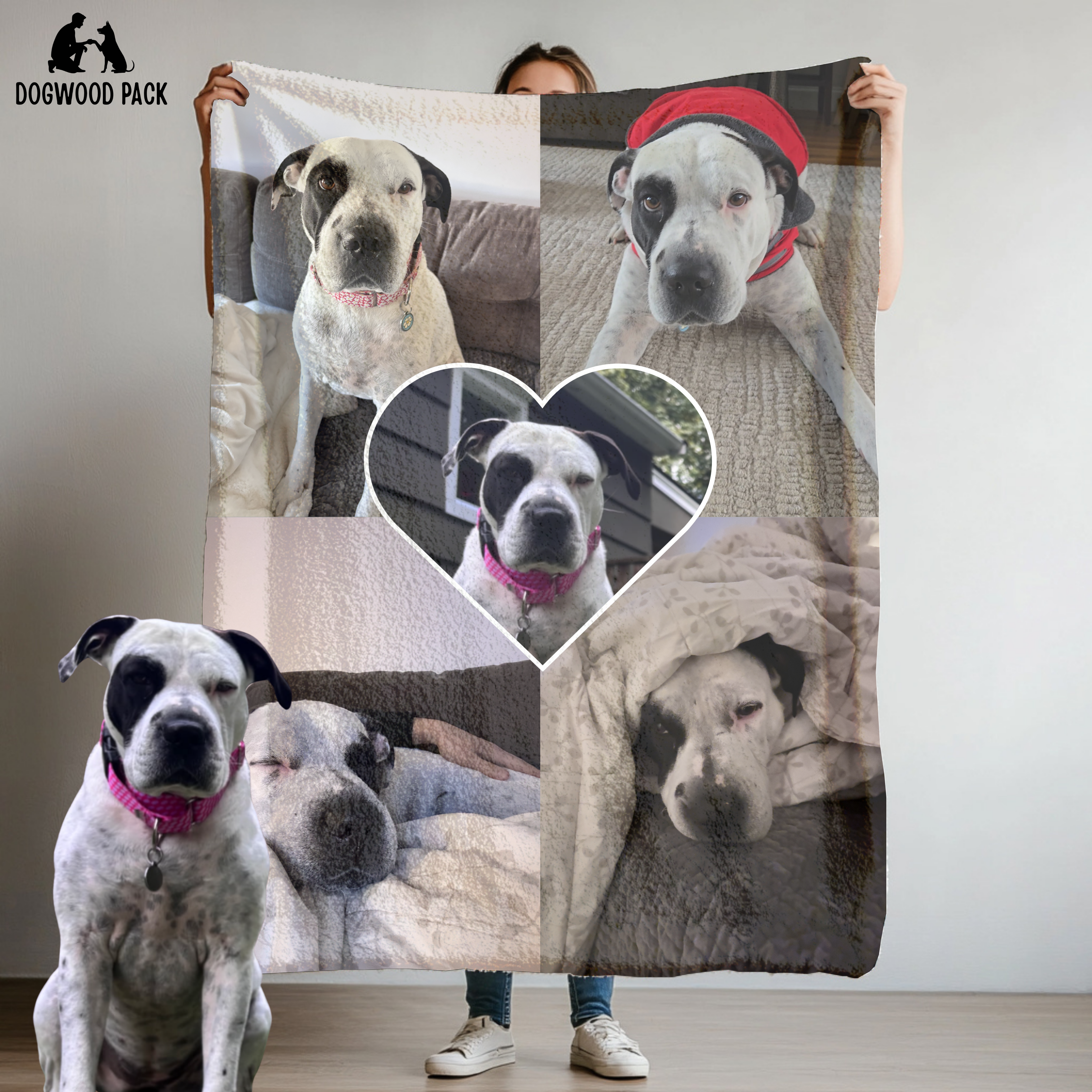 Custom Dog Blanket - Personalized Pet Photo Collage Blanket with Heart Design