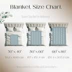Blanket size guide for Dogwood Pack custom dog blanket with name and paw design in plush and sherpa fabrics