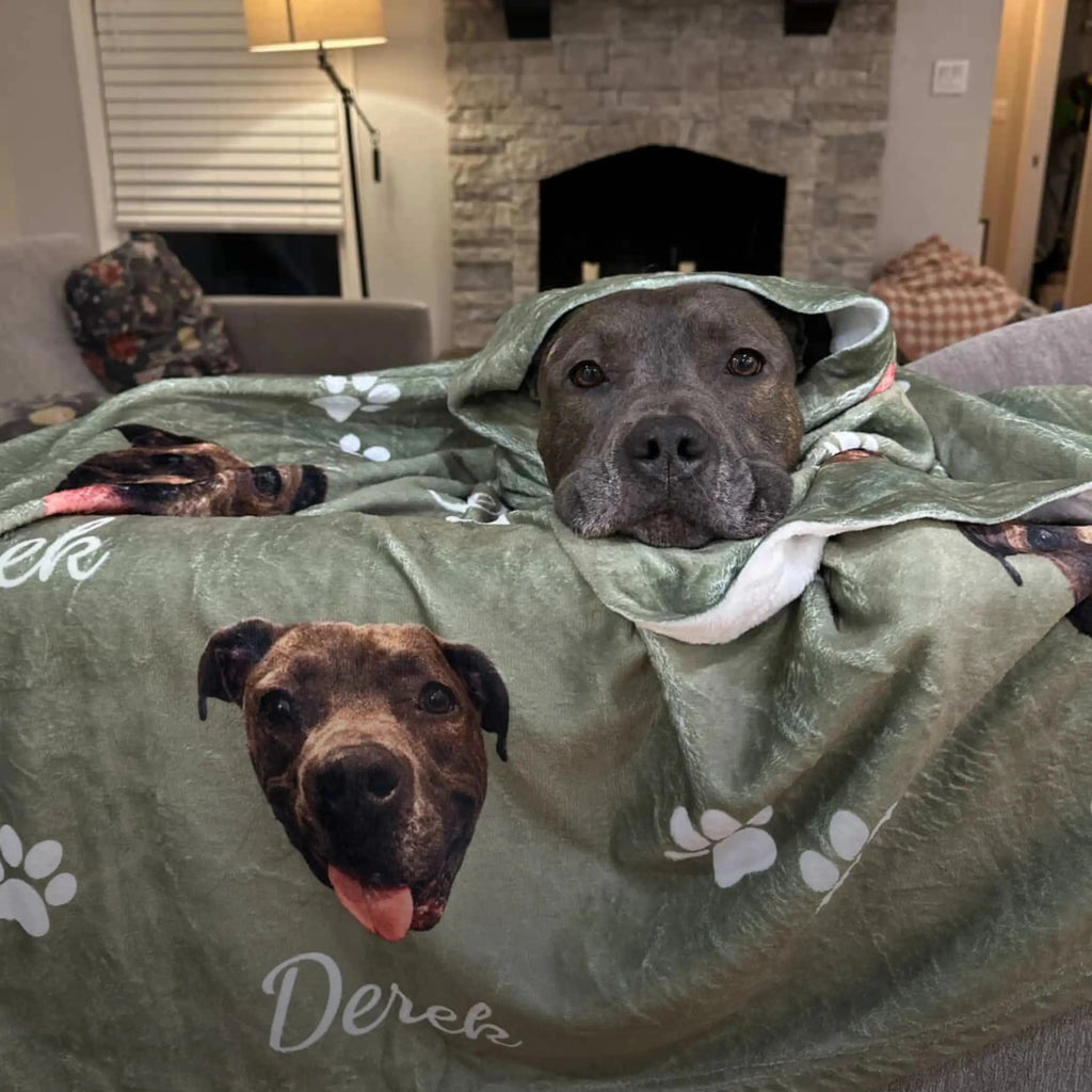 Derek The Rescue Pitbull Mix Custom Dog Blanket - Personalized Pet Blanket with Face and Name