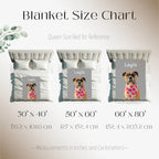 Blanket size guide for Dogwood Pack custom portrait dog blanket with name in plush and sherpa fabrics