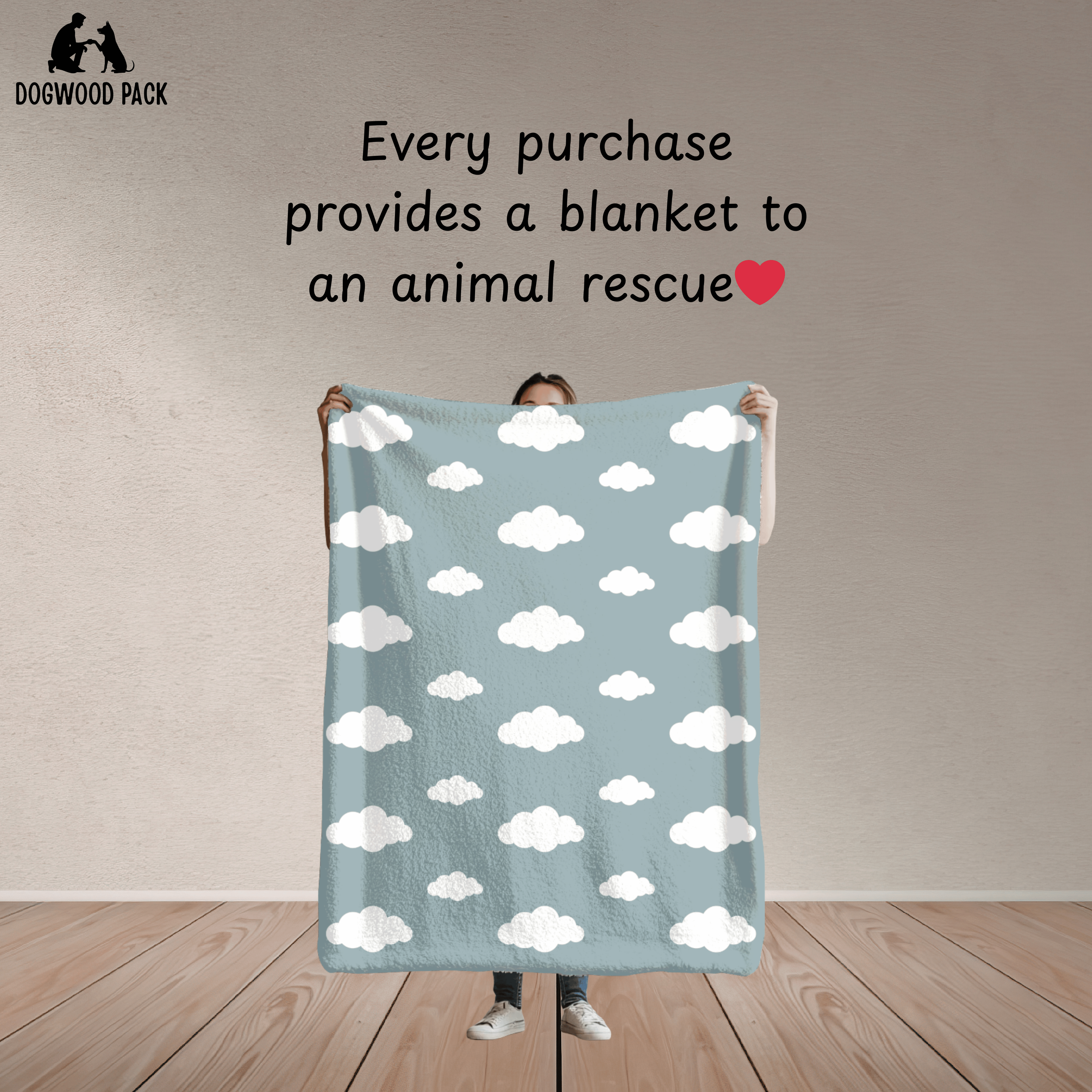Every cloud design dog blanket purchased donates a dog blanket to an animal rescue