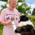 Woman with rescue dog wearing pink Custom Dog Shirt - Personalized Dog Mom T-Shirt With Face And Name