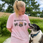 Woman with rescue dog wearing pink Custom Dog Shirt - Personalized Dog Mom T-Shirt With Face And Name