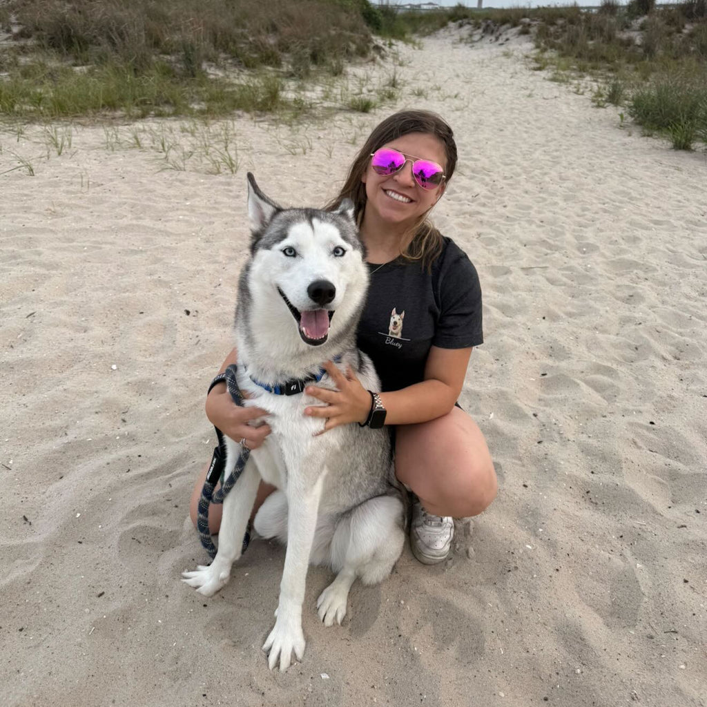 Dog mom with a cute husky wearing Custom Dog Shirt - Personalized Dog Portrait T-Shirt With Name