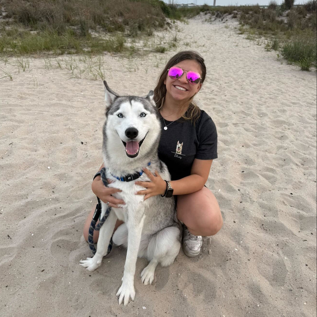 Dog mom with a cute husky wearing Custom Dog Shirt - Personalized Dog Portrait T-Shirt With Name