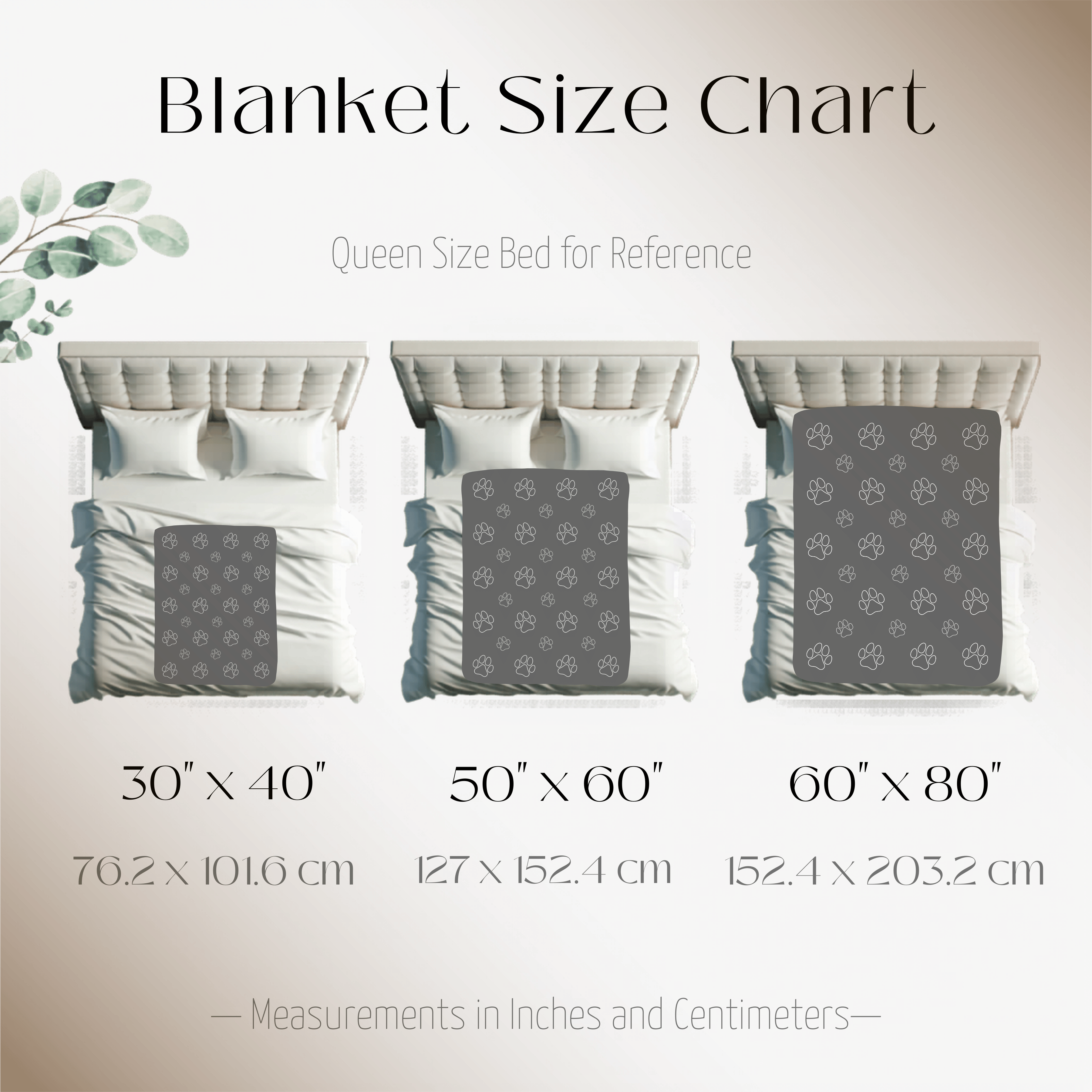 Blanket size guide for Dogwood Pack wolf paw dog blanket in plush and sherpa fabrics