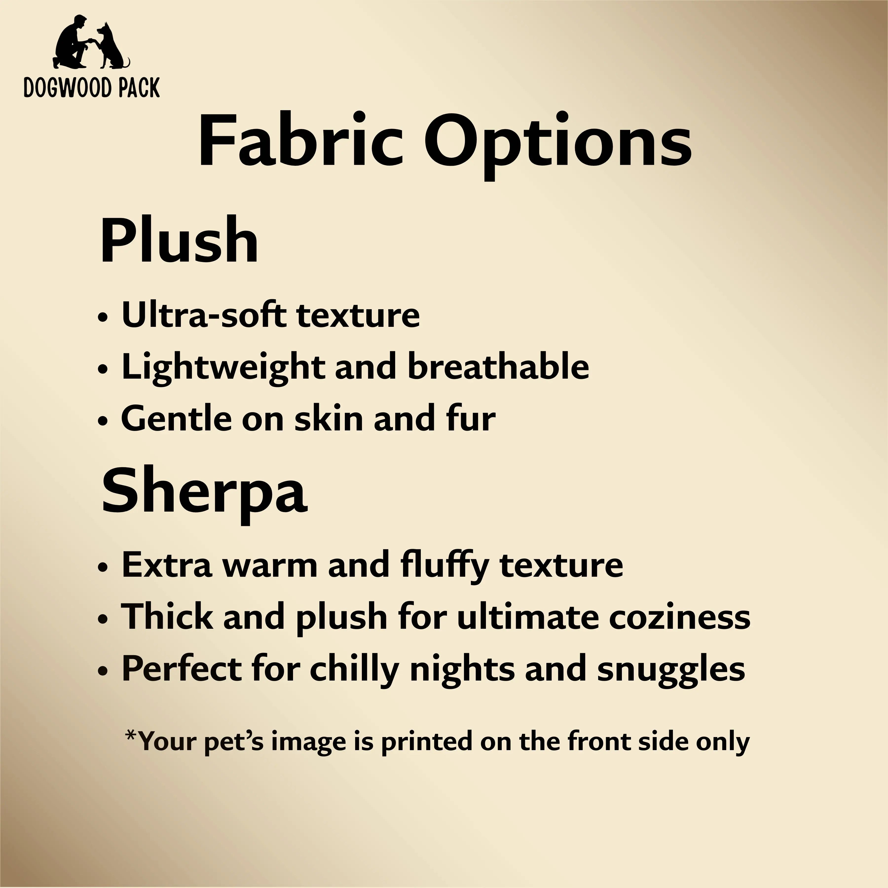 Fabric options for plush dog blankets and sherpa dog blankets