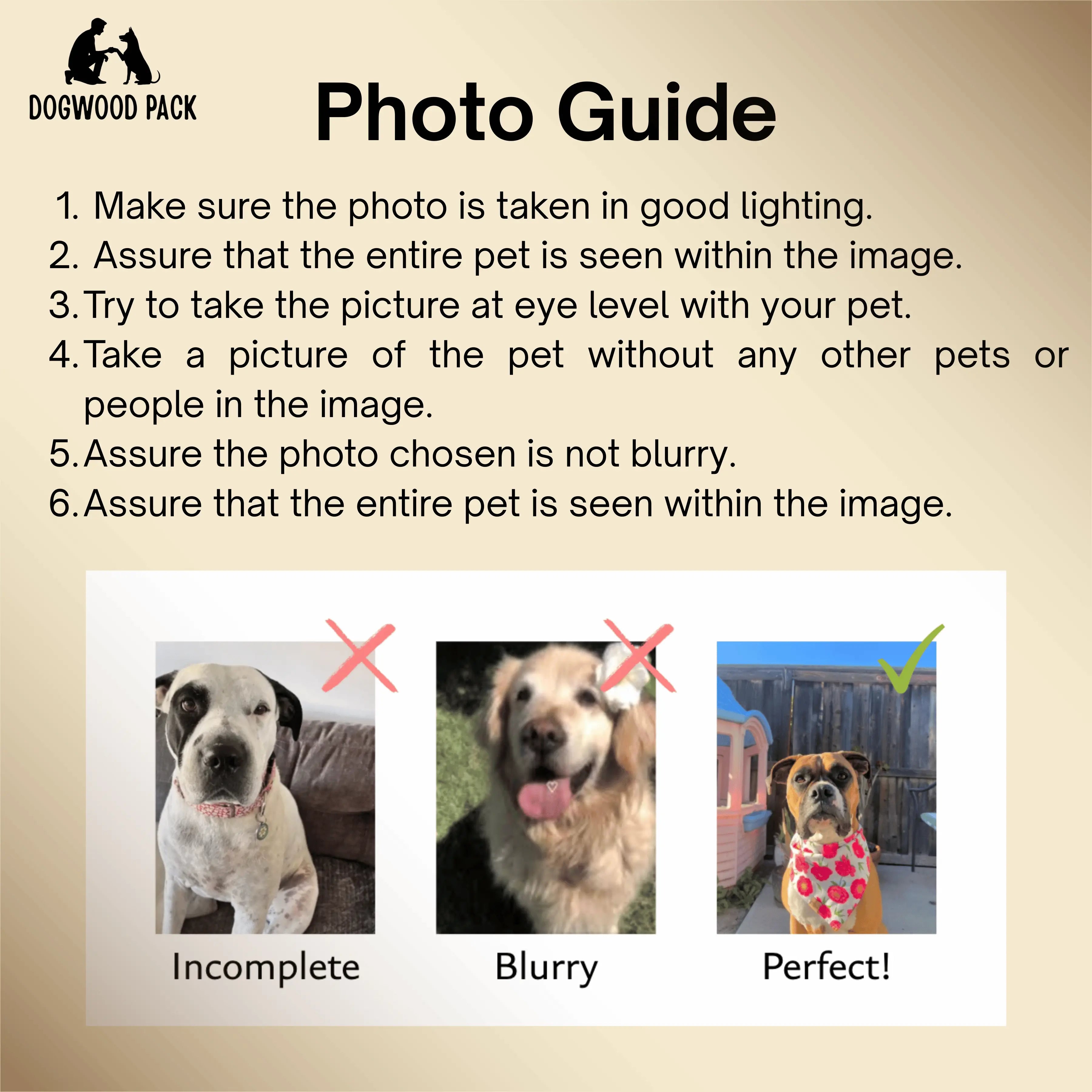 Photo guide for custom portrait dog blankets and personalized dog blankets with photo