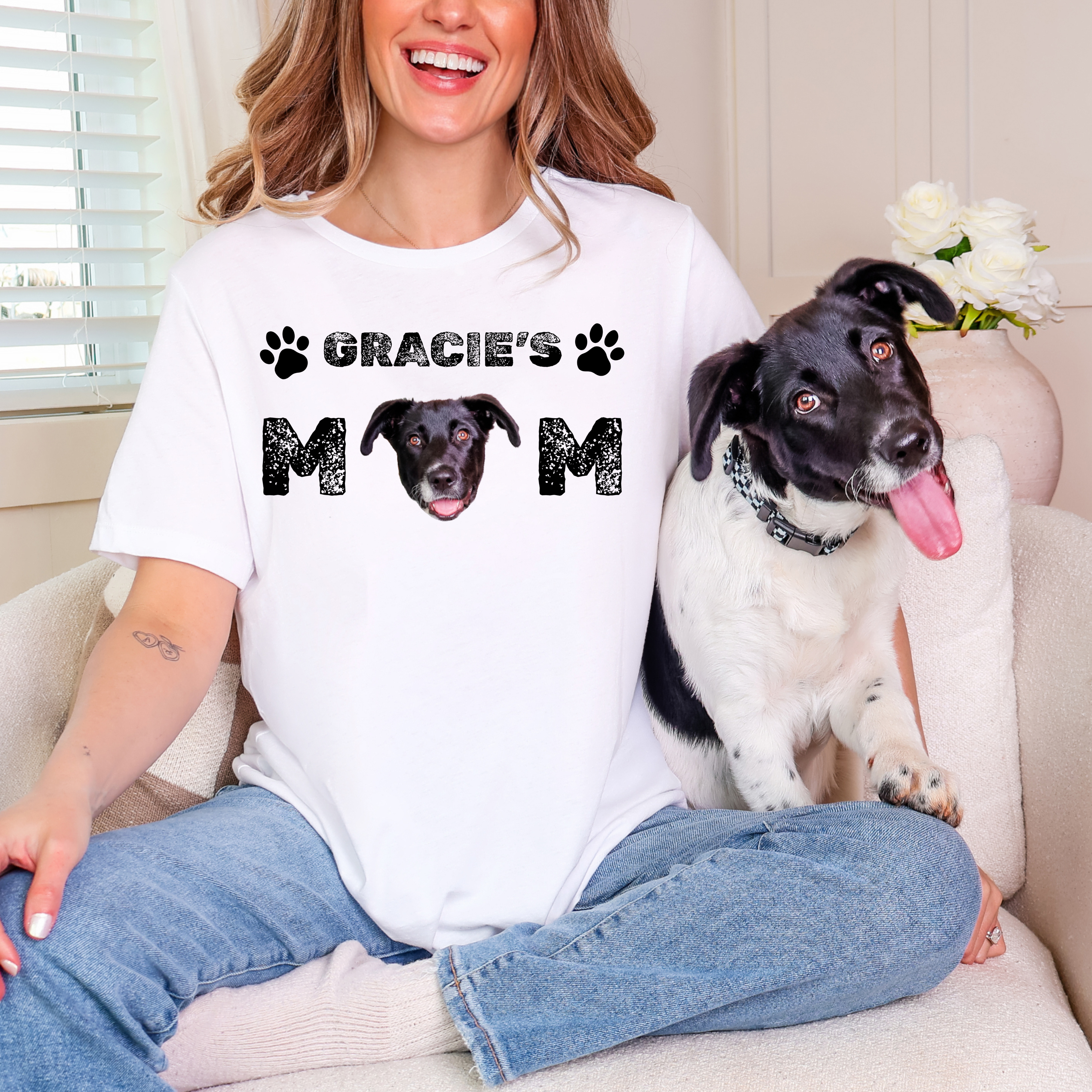 Custom Dog Shirt - Personalized Dog Mom T-Shirt With Face And Name