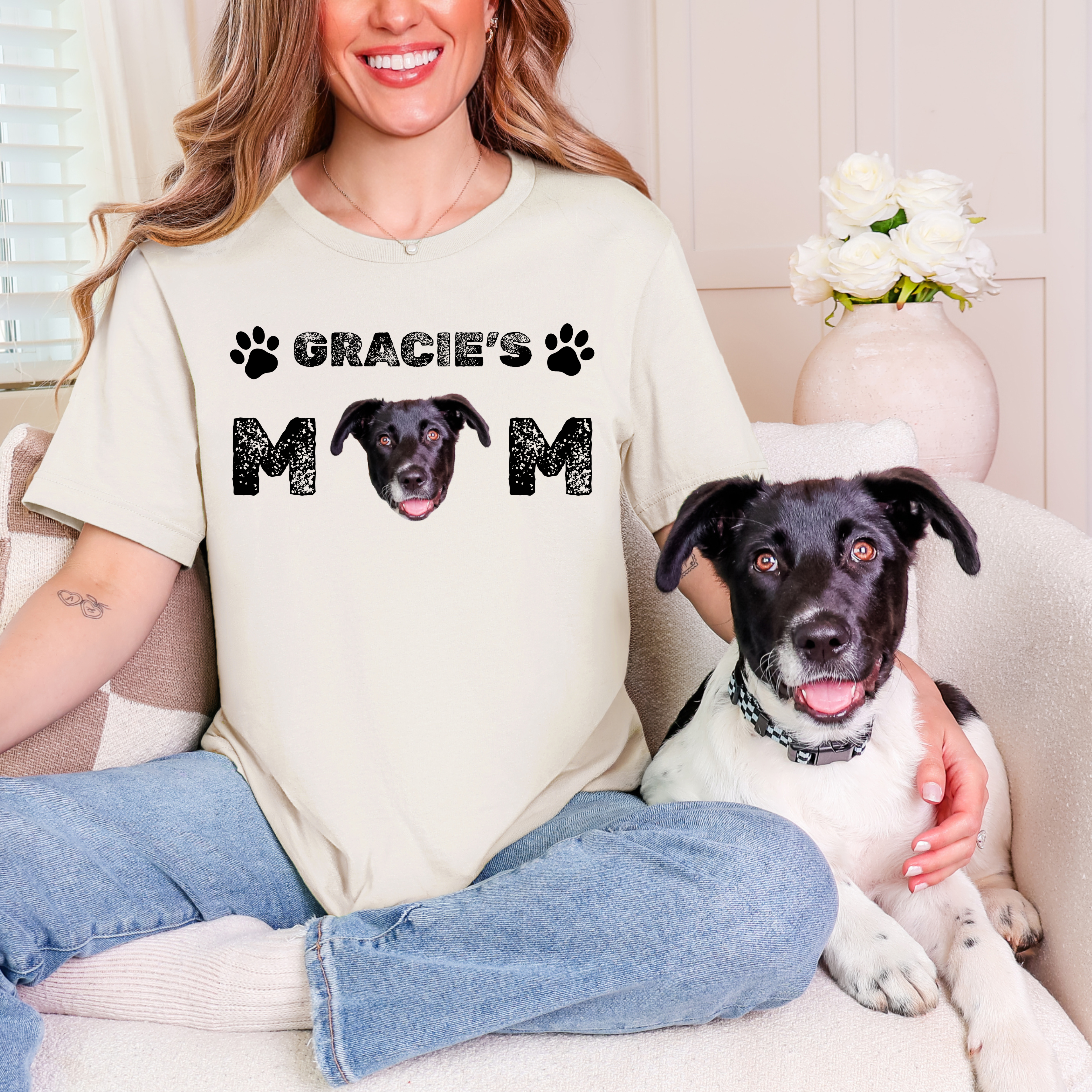 Custom Dog Shirt - Personalized Dog Mom T-Shirt With Face And Name