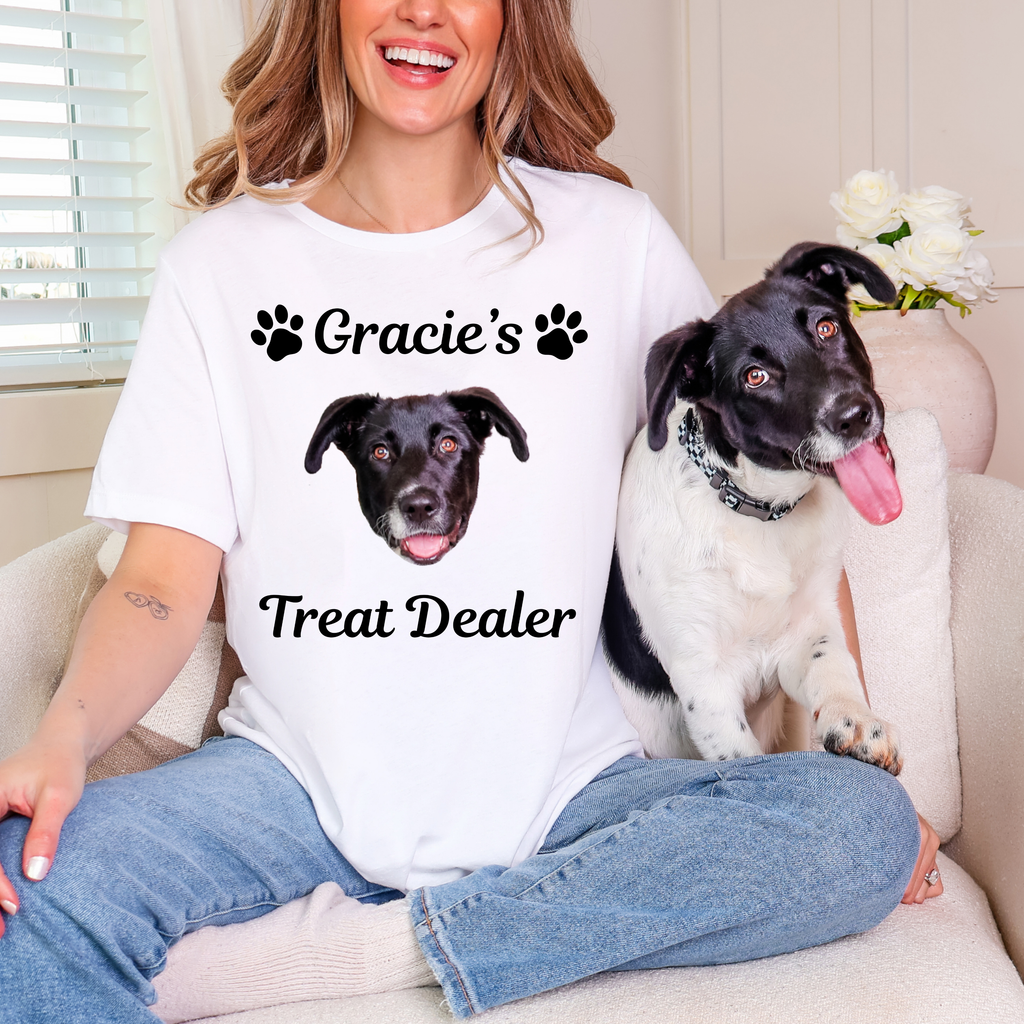 Custom Dog Shirt - Personalized Treat Dealer T-Shirt With Face And Name