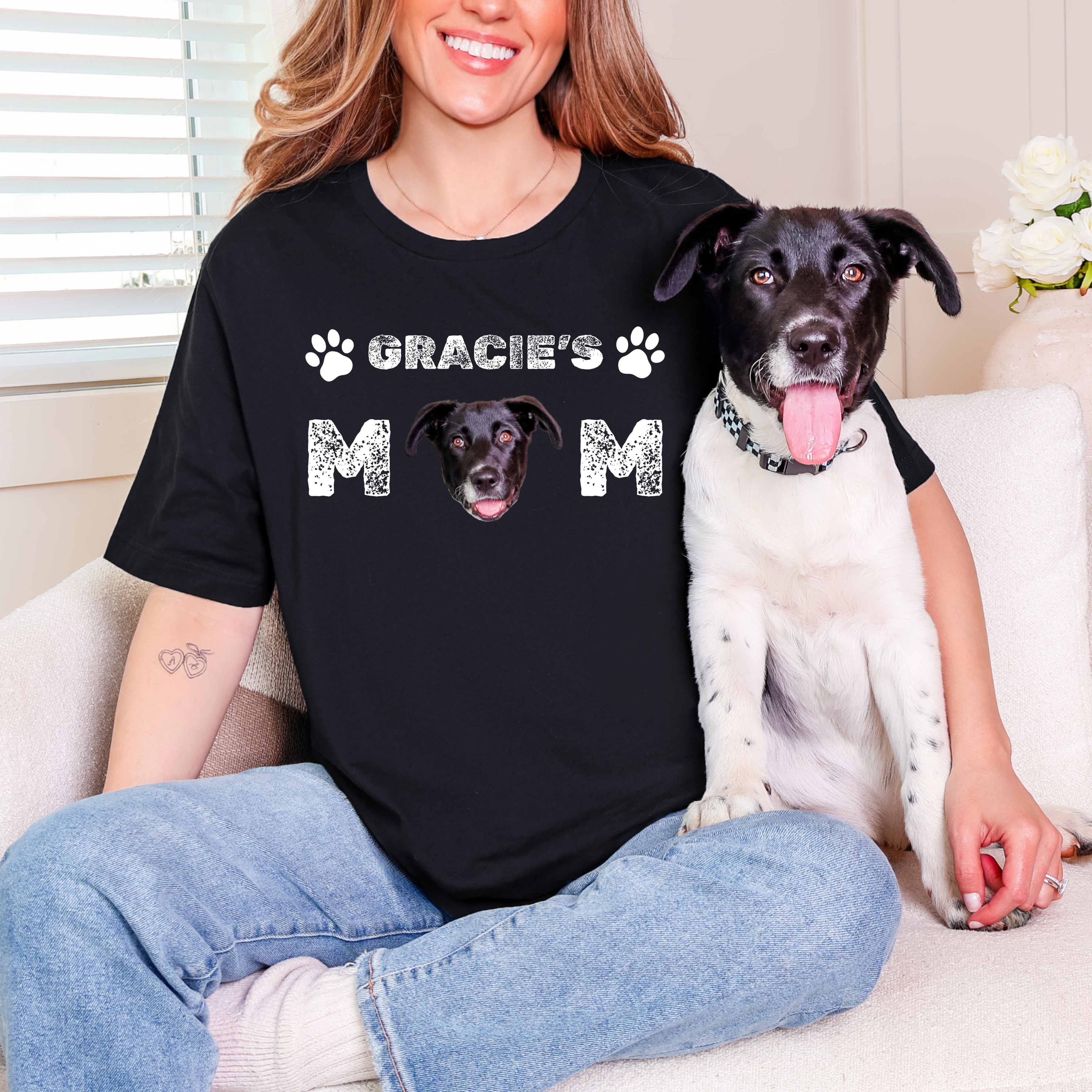 Custom Dog Shirt - Personalized Dog Mom T-Shirt With Face And Name