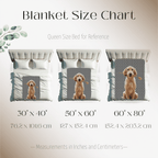 Blanket size guide for Dogwood Pack custom portrait dog blanket with paw print design in plush and sherpa fabrics