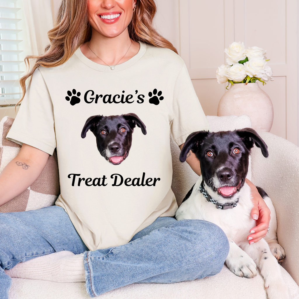 Custom Dog Shirt - Personalized Treat Dealer T-Shirt With Face And Name