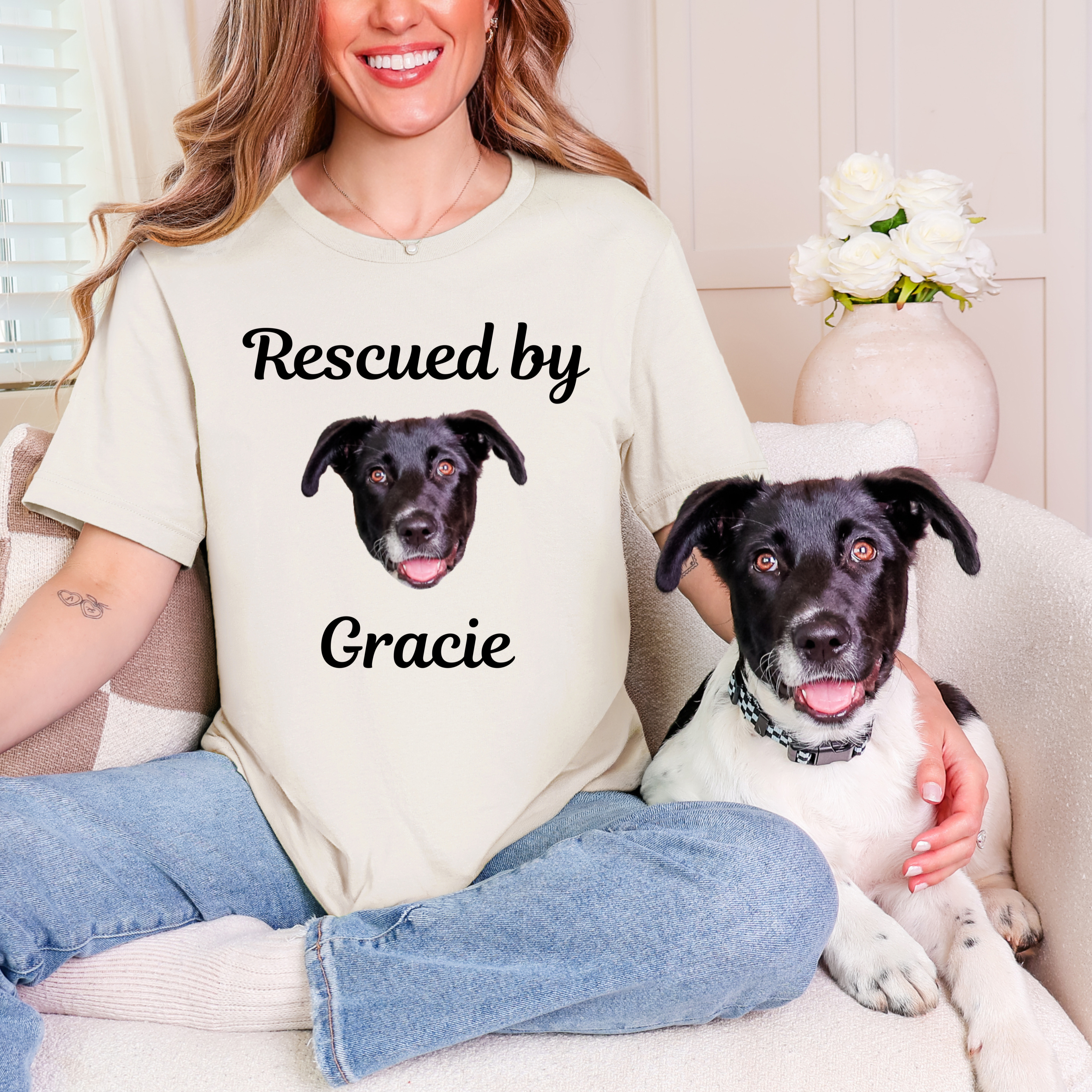 Custom Dog Shirt - Personalized Rescue T-Shirt With Face And Name