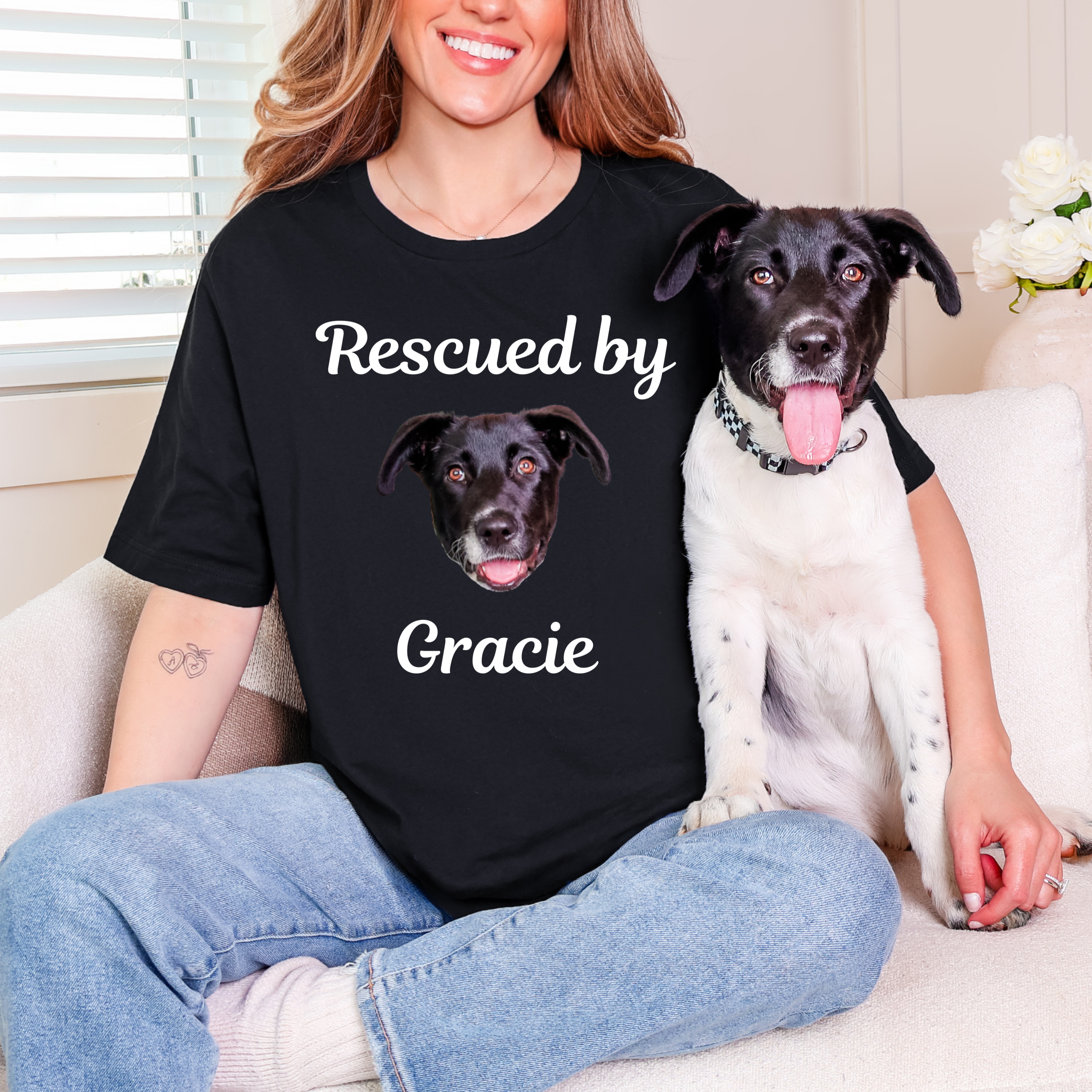 Custom Dog Shirt - Personalized Rescue T-Shirt With Face And Name