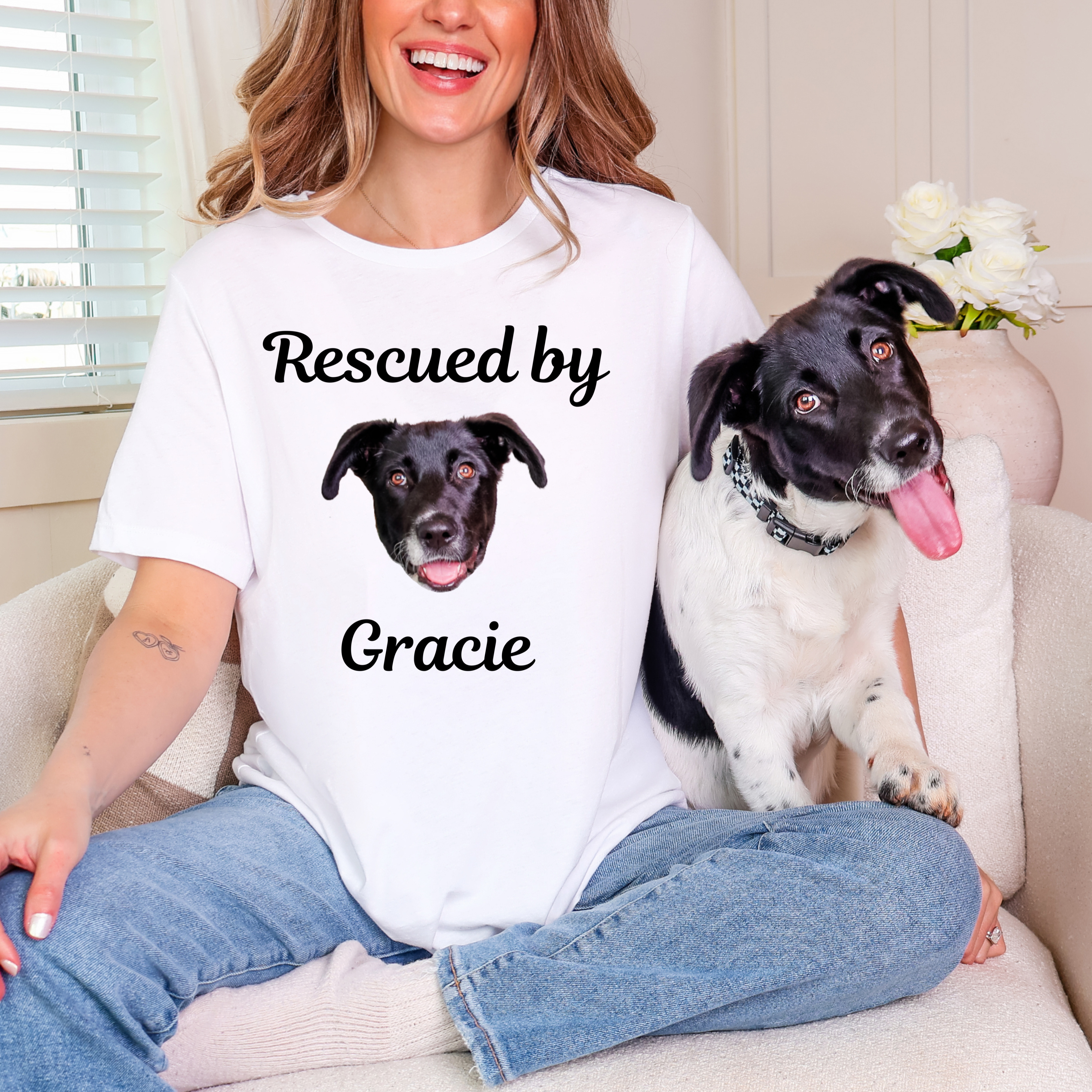 Custom Dog Shirt - Personalized Rescue T-Shirt With Face And Name