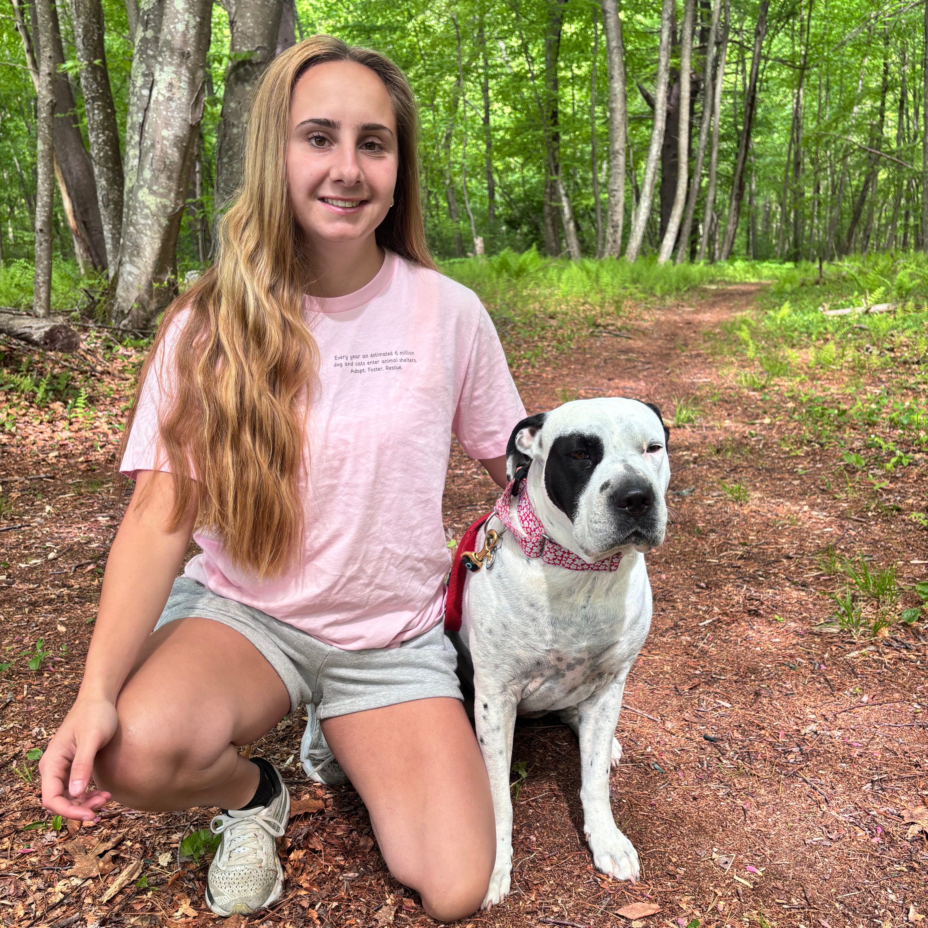 Girl with Rescue Pitbull Mix wearing comfortable Adopt Don't Shop Shirt – Adopt Foster Rescue Awareness Tee