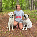 Girl with two rescue dogs wearing Adopt Don't Shop Shirt – Adoption Awareness Tee