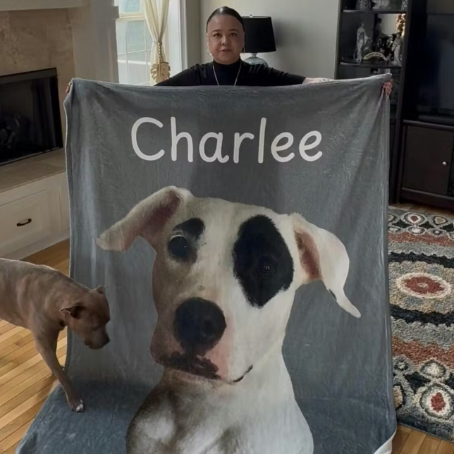 Rescue pitbull memorial Custom Dog Blanket - Personalized Pet Portrait Blanket with Name
