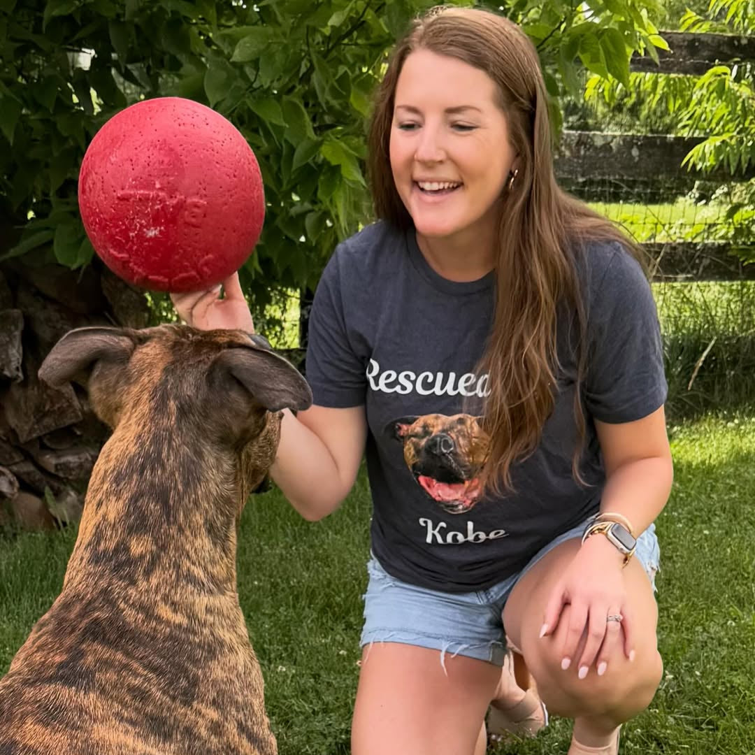 Woman with rescue dog wearing Custom Dog Shirt - Personalized Rescue T-Shirt With Face And Name that helps provide comfort to shelter dogs 